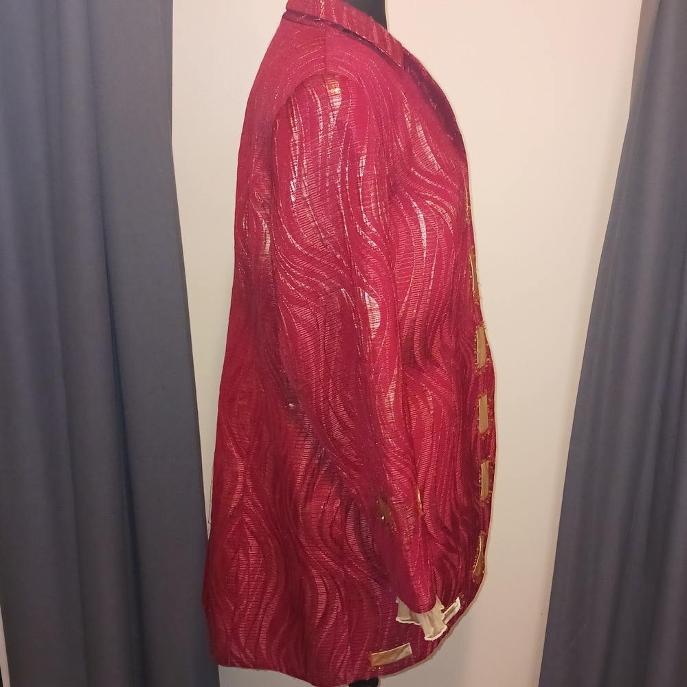 Vintage G.O.S.P.E.L. Michael Jackson Red Gold Metallic Jacquard Skirt Suit  14W - Picture 9 of 16
